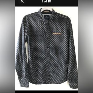 Scotch And Soda Navy Geometric Long Sleeve Shirt Medium